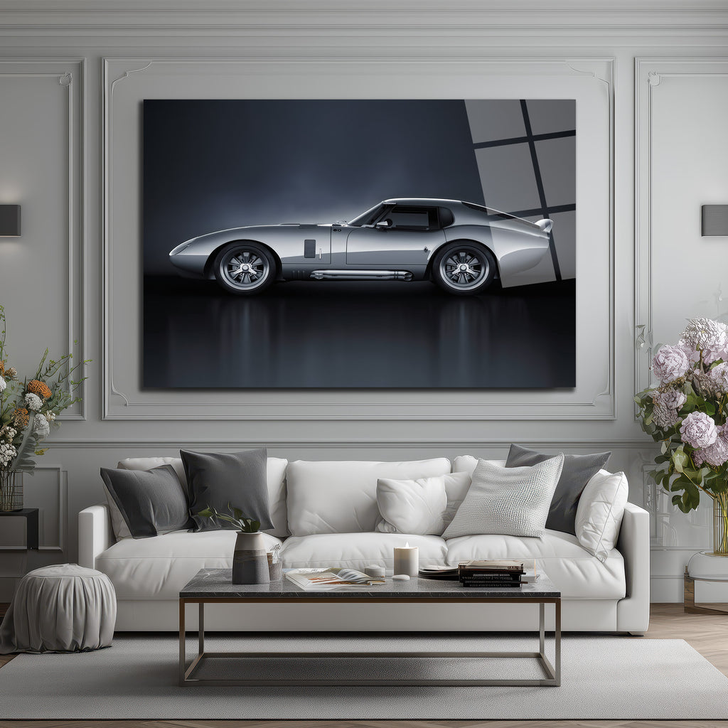 Efsanevi Gümüş Spor Otomobil Cam Tablo - Shelby Daytona Coupe