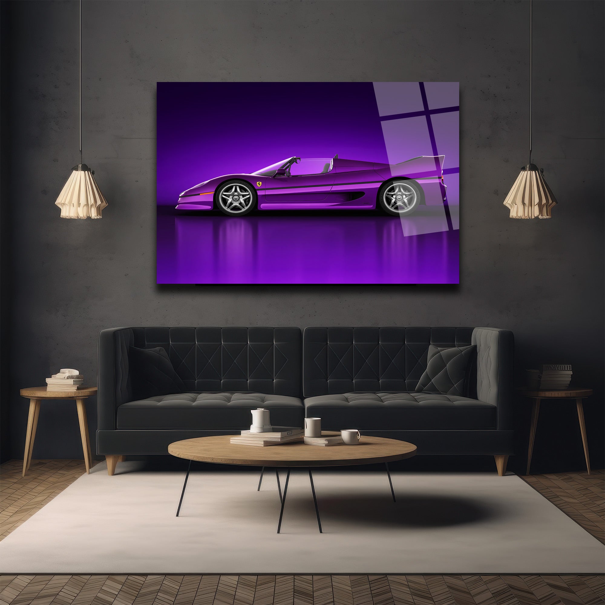 Mor Ferrari F50 Spor Araba Cam Tablo - Hız ve Asalet