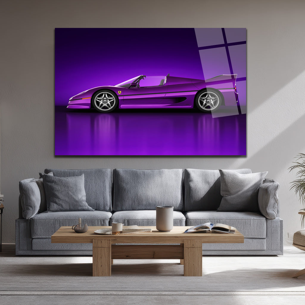 Mor Ferrari F50 Spor Araba Cam Tablo - Hız ve Asalet