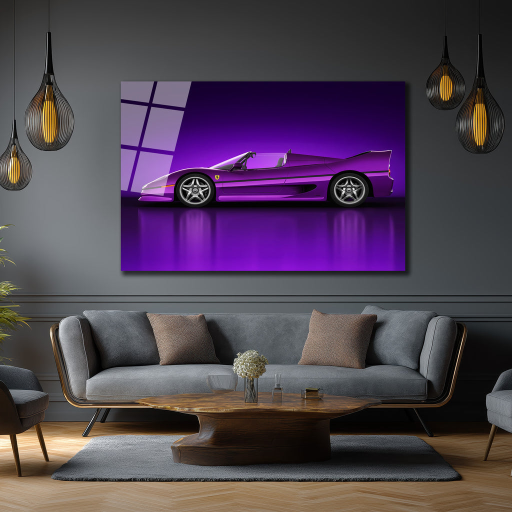 Mor Ferrari F50 Spor Araba Cam Tablo - Hız ve Asalet