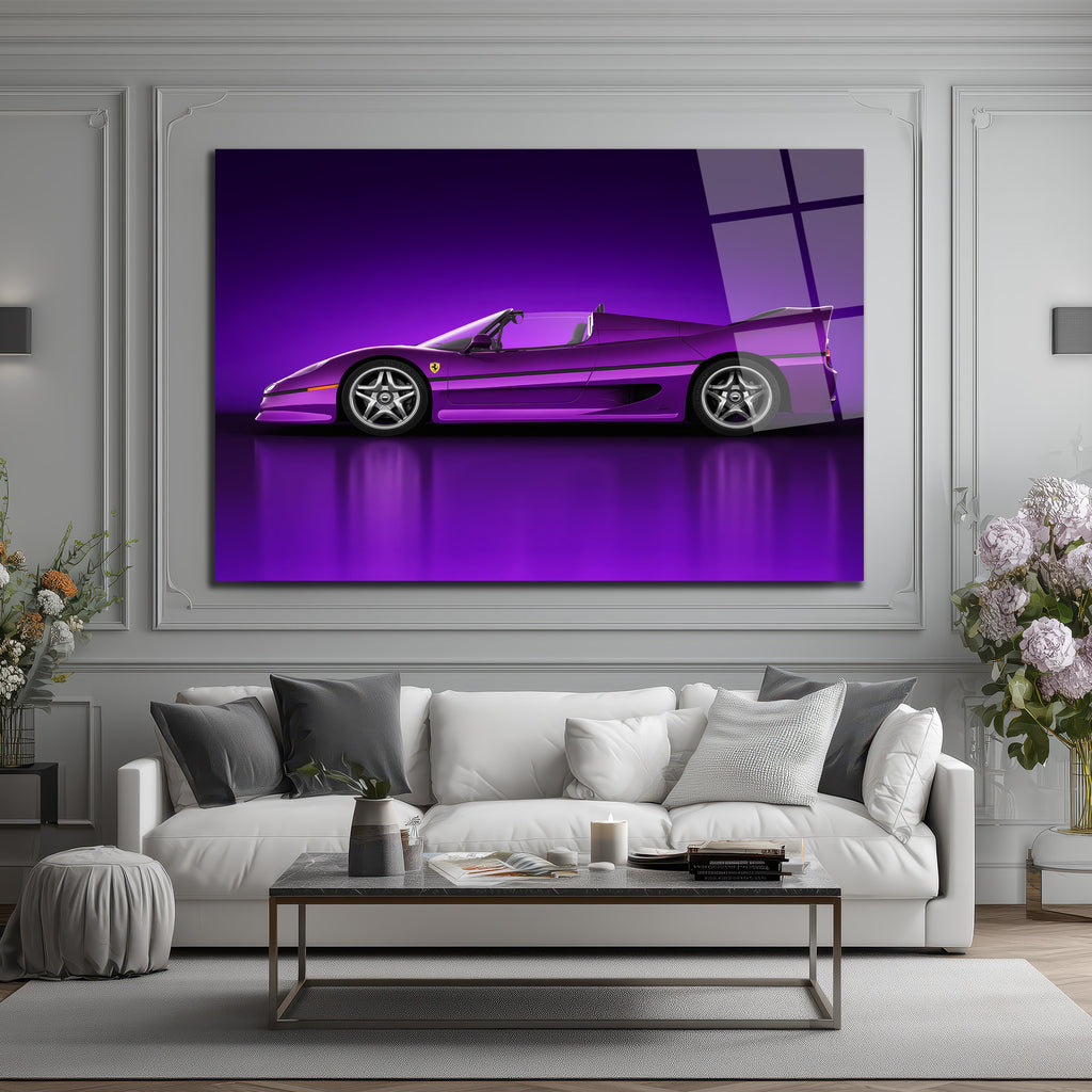 Mor Ferrari F50 Spor Araba Cam Tablo - Hız ve Asalet
