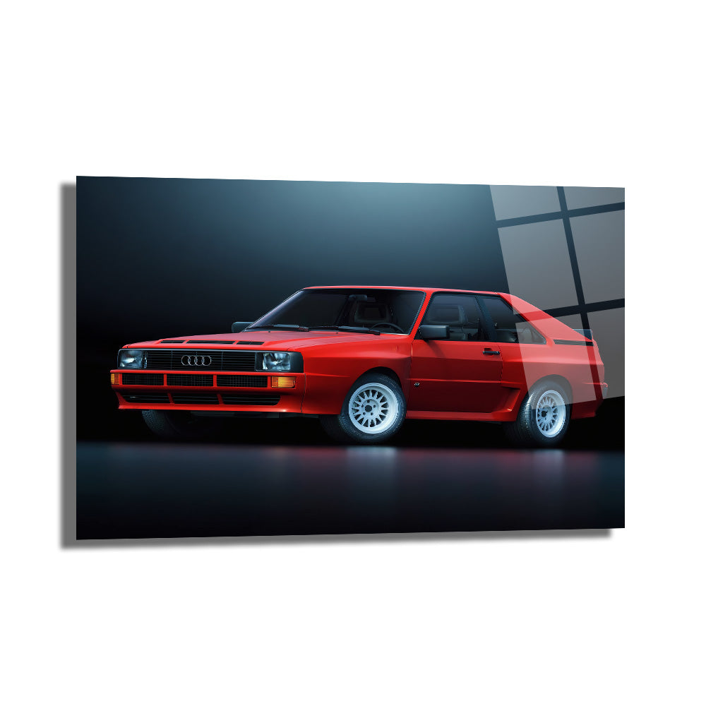 Efsanevi Kırmızı Audi Quattro Spor Araba Cam Tablo