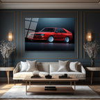 Efsanevi Kırmızı Audi Quattro Spor Araba Cam Tablo