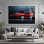 Efsanevi Kırmızı Audi Quattro Spor Araba Cam Tablo