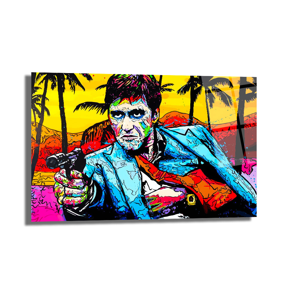 Tony Montana Pop Art Efsanesi Renkli Cam Tablo