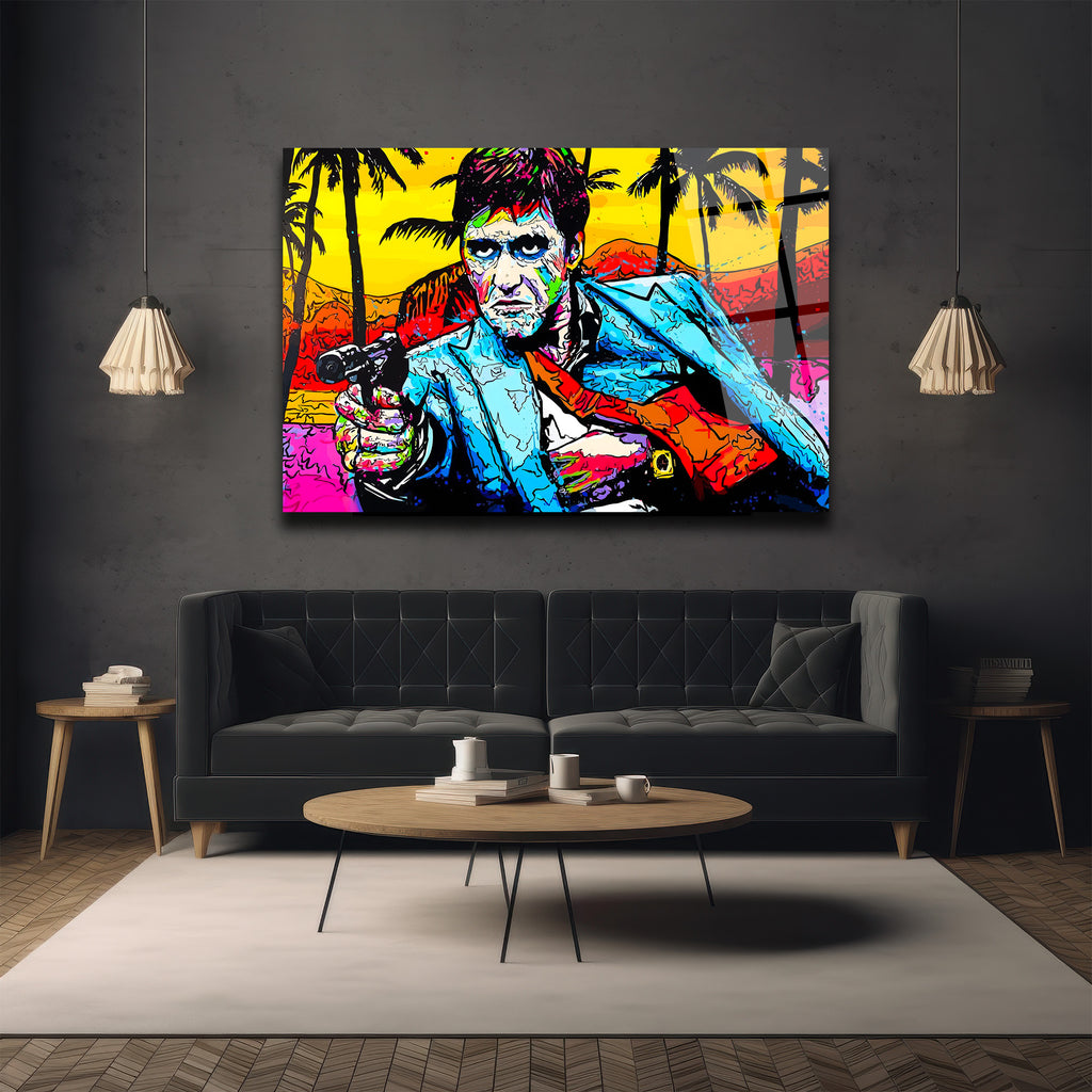 Tony Montana Pop Art Efsanesi Renkli Cam Tablo