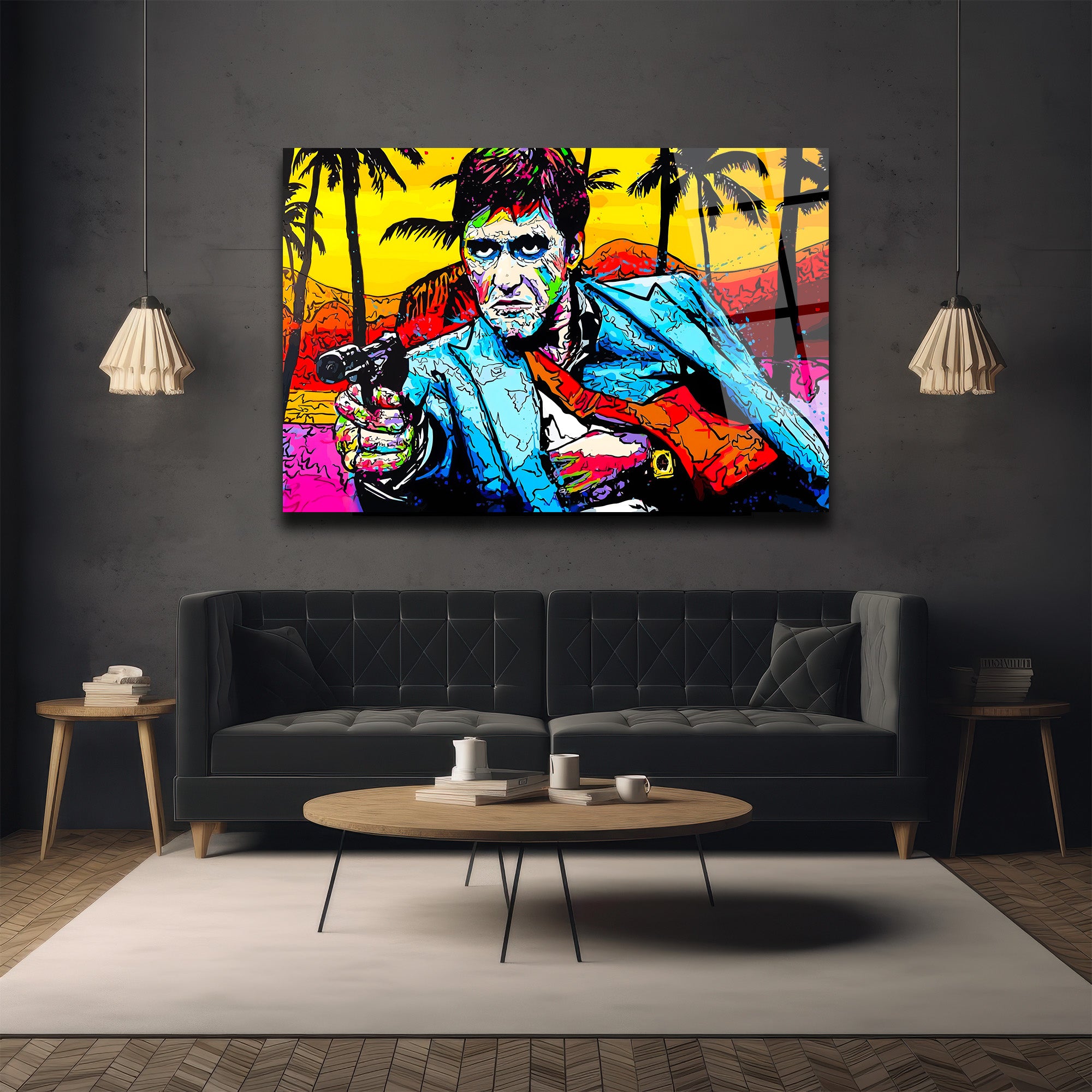 Tony Montana Pop Art Efsanesi Renkli Cam Tablo
