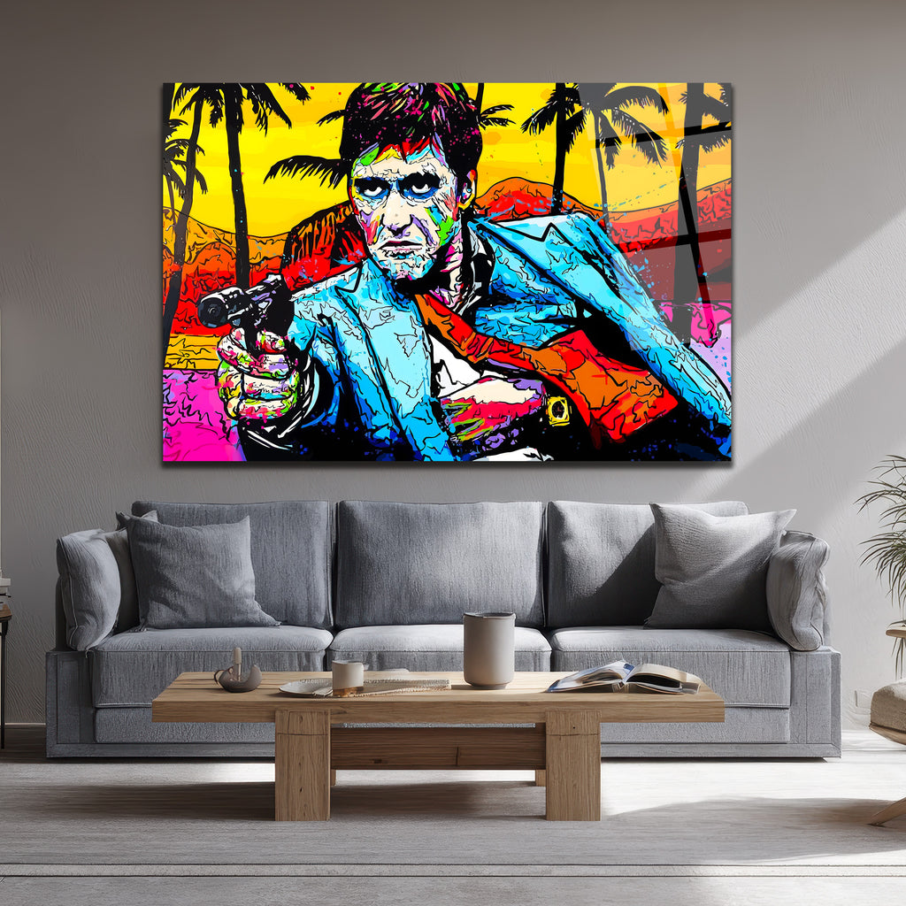 Tony Montana Pop Art Efsanesi Renkli Cam Tablo
