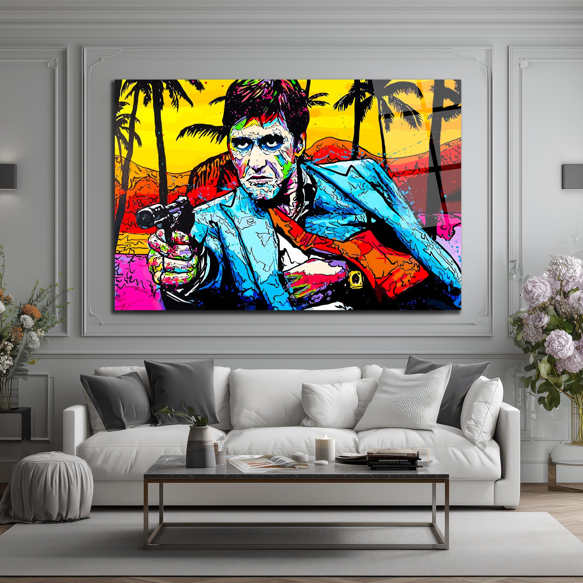 Tony Montana Pop Art Efsanesi Renkli Cam Tablo