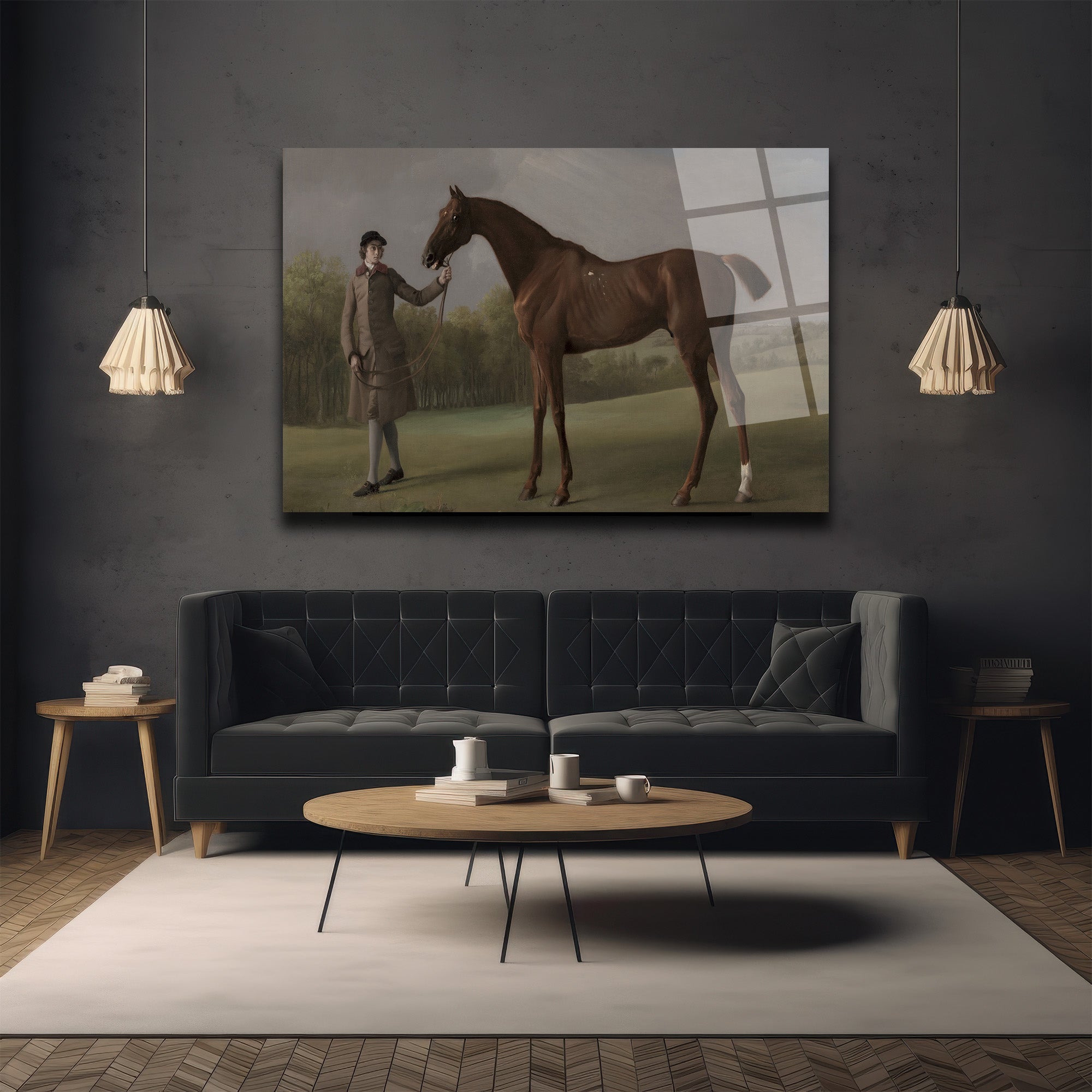 Asil At ve Seyisi Klasik Sanat Cam Tablo