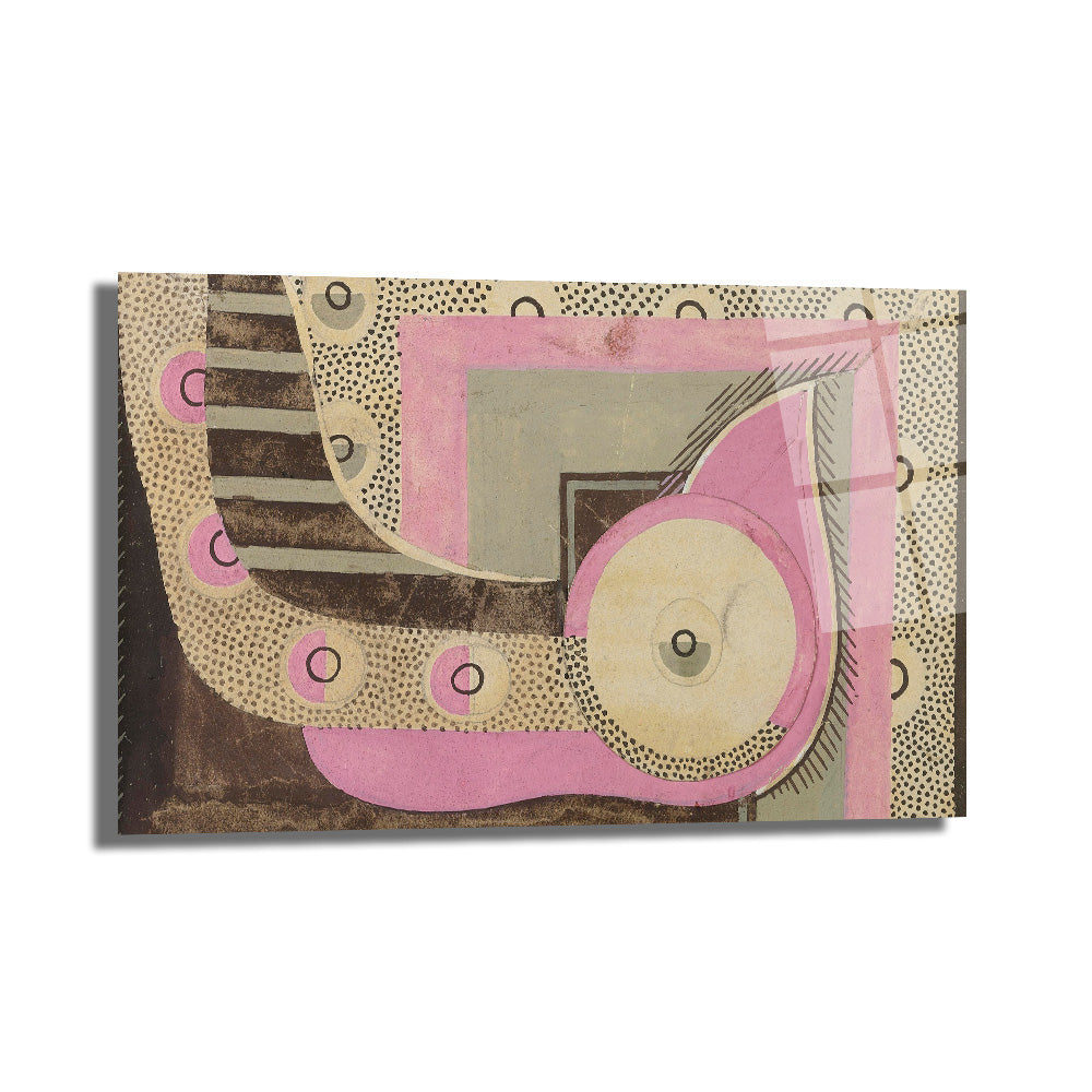 Modern Sanat Pembe ve Gri Geometrik Desenli Cam Tablo