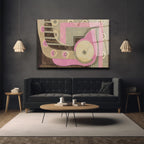 Modern Sanat Pembe ve Gri Geometrik Desenli Cam Tablo