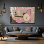 Modern Sanat Pembe ve Gri Geometrik Desenli Cam Tablo