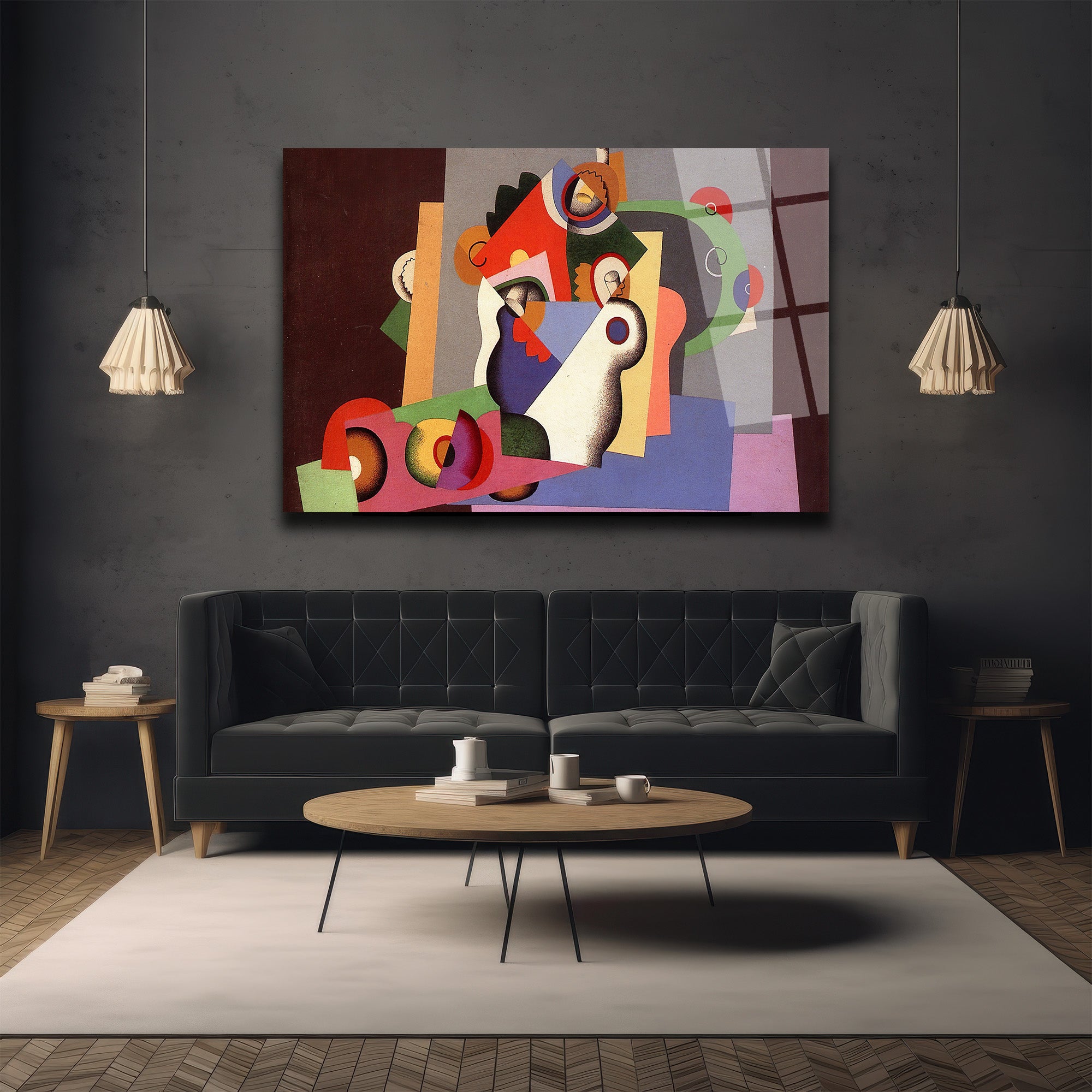 Dinamik Kübist Soyut Sanat Cam Tablo - Glazella Özel Koleksiyon
