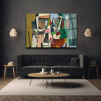 Modern Soyut Kübist Sanat Temalı Lüks Cam Tablo