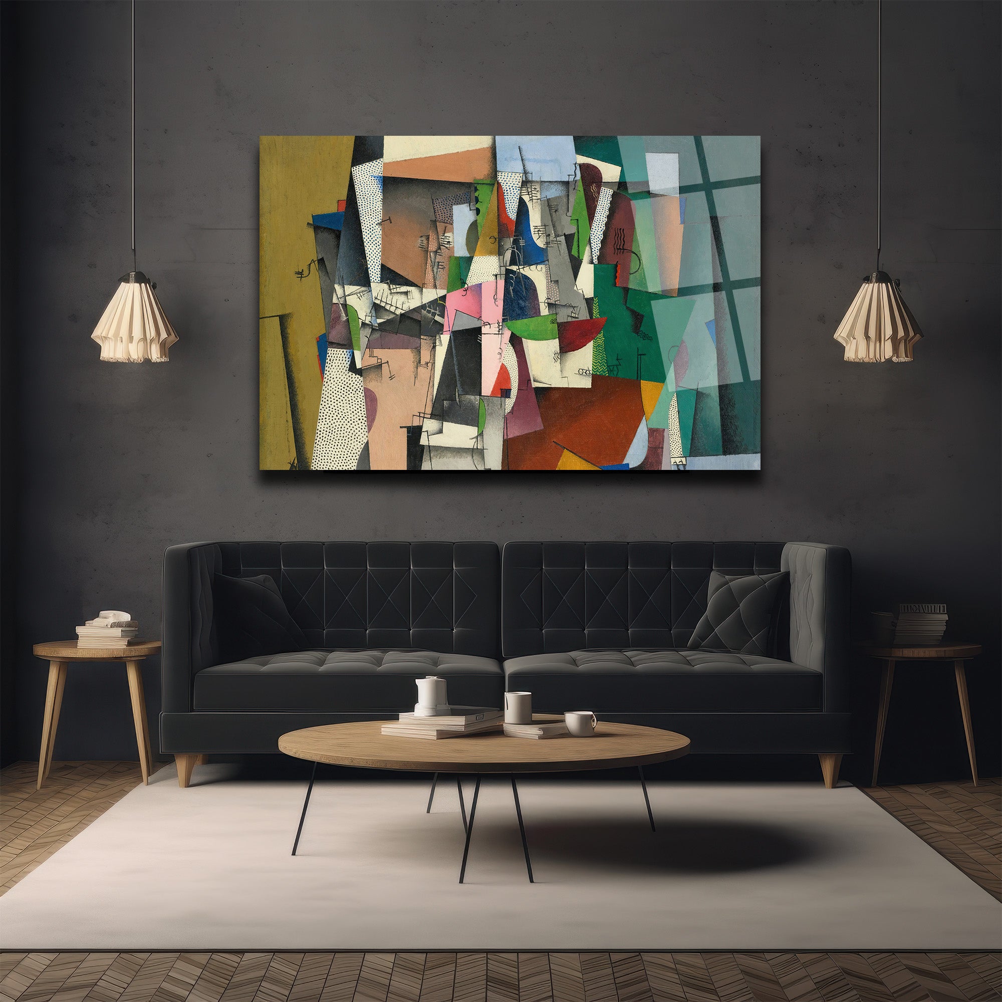 Modern Soyut Kübist Sanat Temalı Lüks Cam Tablo