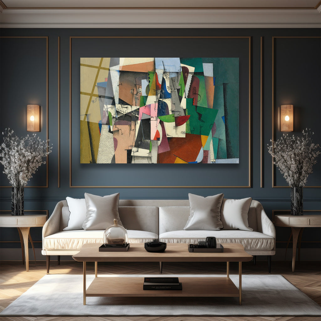 Modern Soyut Kübist Sanat Temalı Lüks Cam Tablo