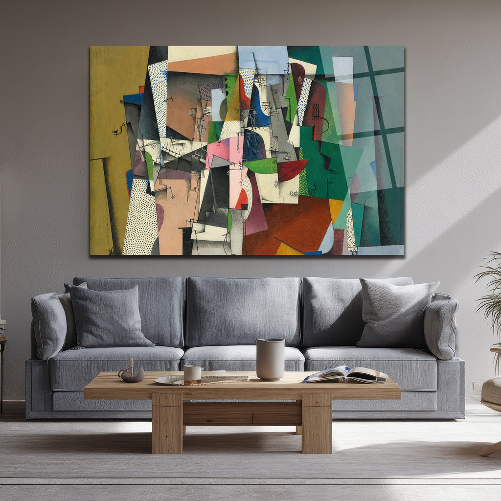 Modern Soyut Kübist Sanat Temalı Lüks Cam Tablo