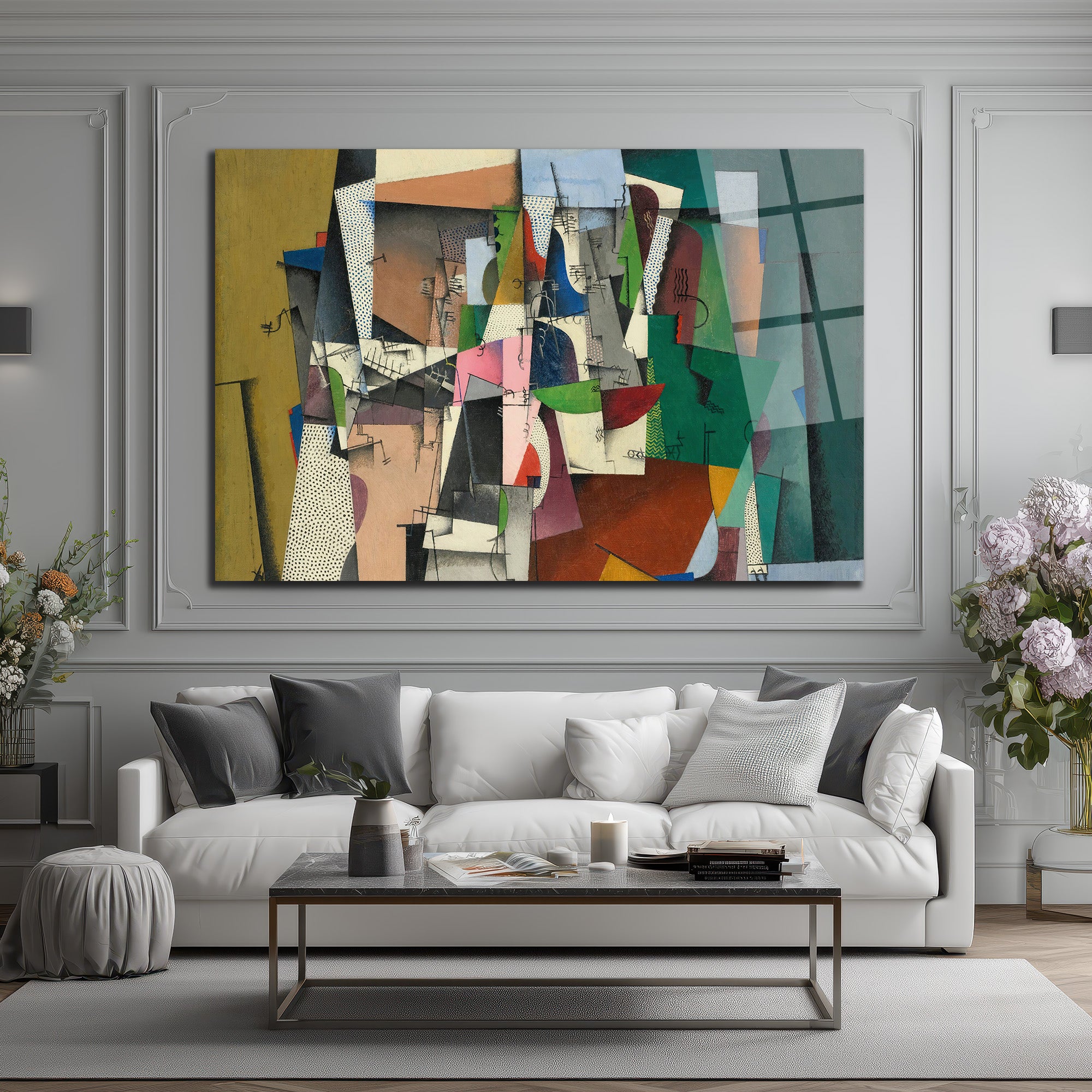 Modern Soyut Kübist Sanat Temalı Lüks Cam Tablo