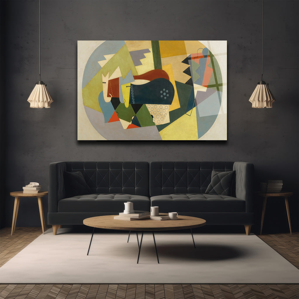 Soyut Geometrik Kompozisyon Cam Tablo - Modern Duvar Sanatı