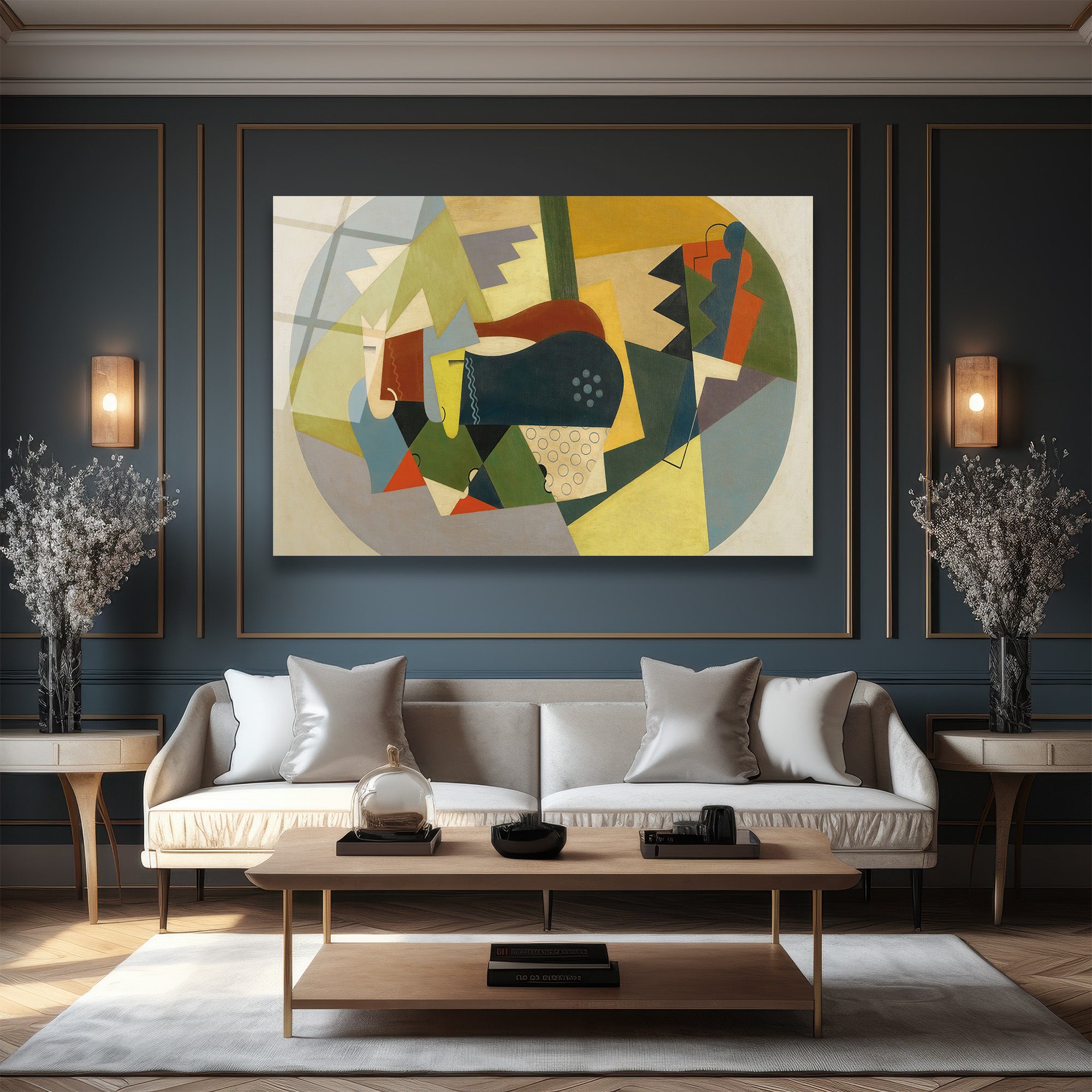 Soyut Geometrik Kompozisyon Cam Tablo - Modern Duvar Sanatı