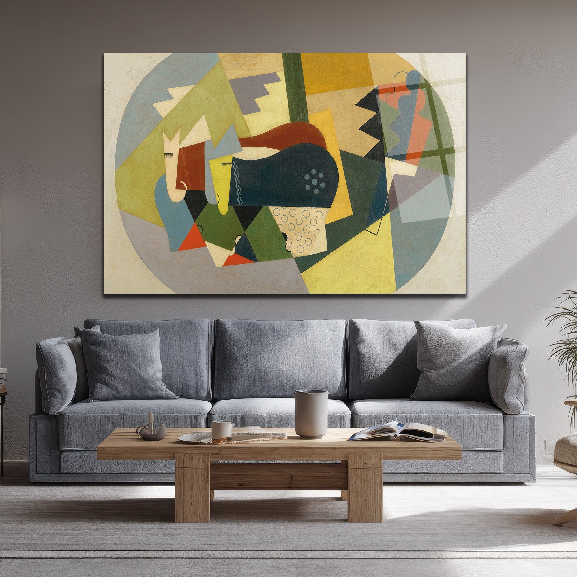 Soyut Geometrik Kompozisyon Cam Tablo - Modern Duvar Sanatı