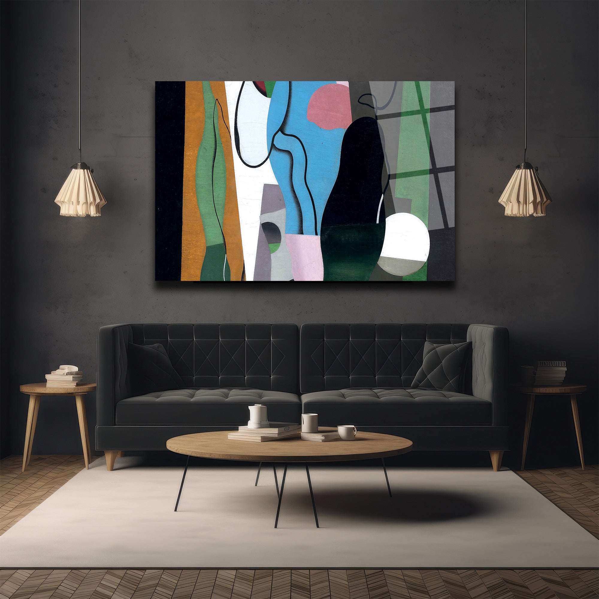 Dinamik Renklerle Modern Soyut Sanat Cam Tablo