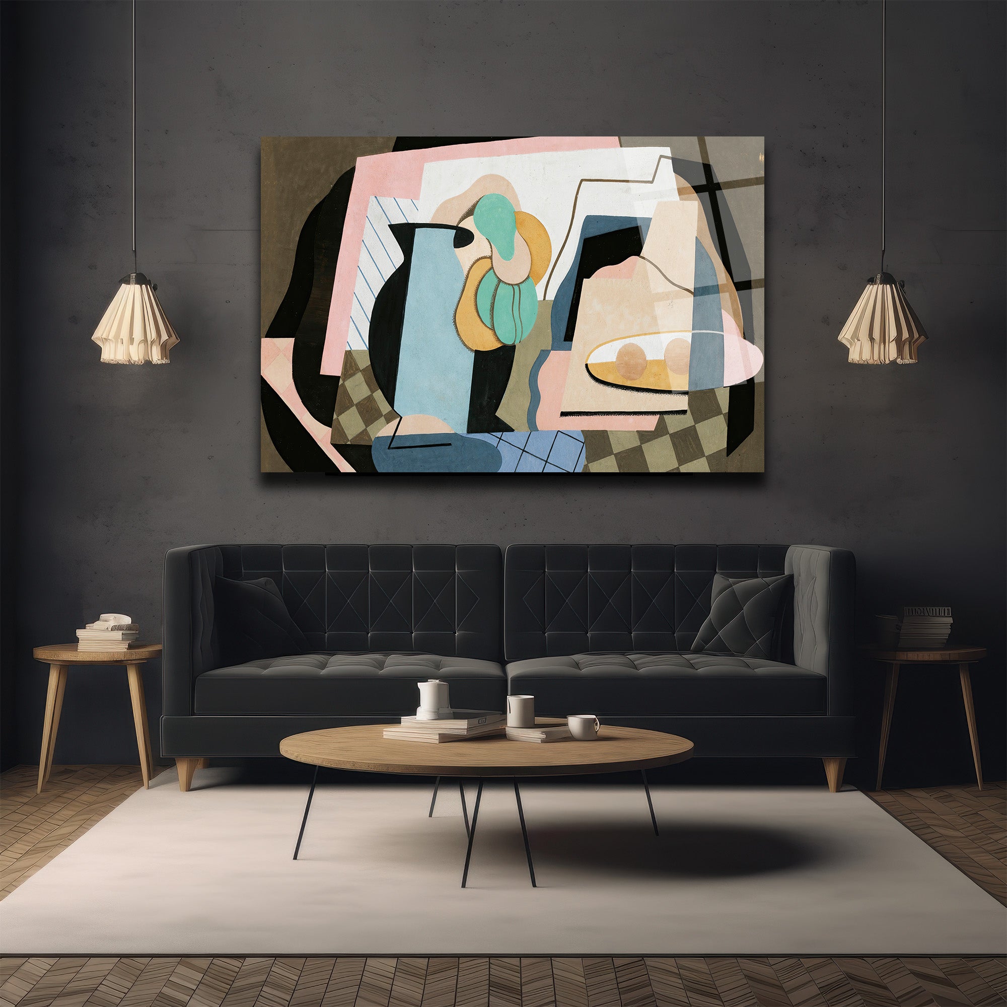 Soyut Pastel Natürmort Modern Cam Tablo