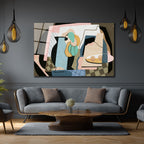 Soyut Pastel Natürmort Modern Cam Tablo