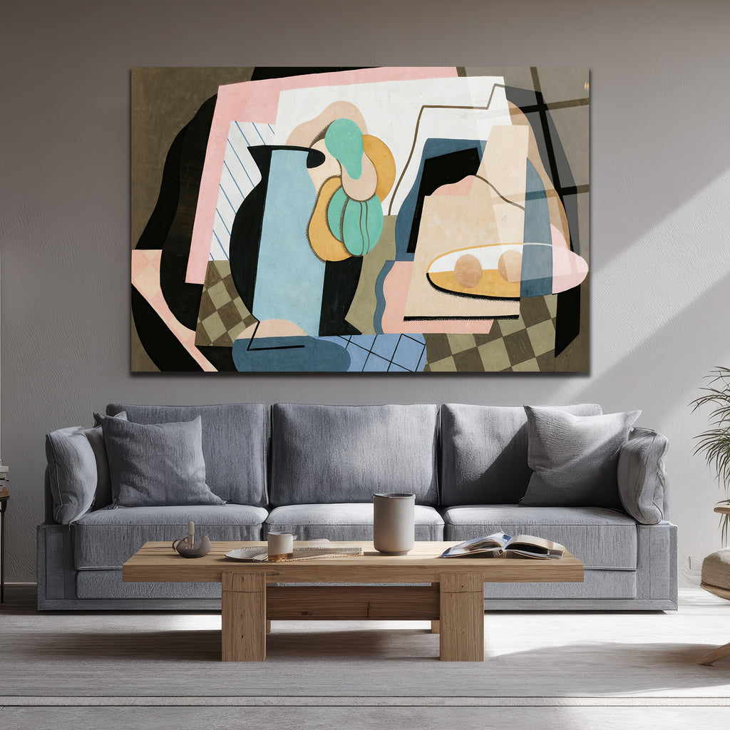 Soyut Pastel Natürmort Modern Cam Tablo