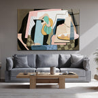 Soyut Pastel Natürmort Modern Cam Tablo