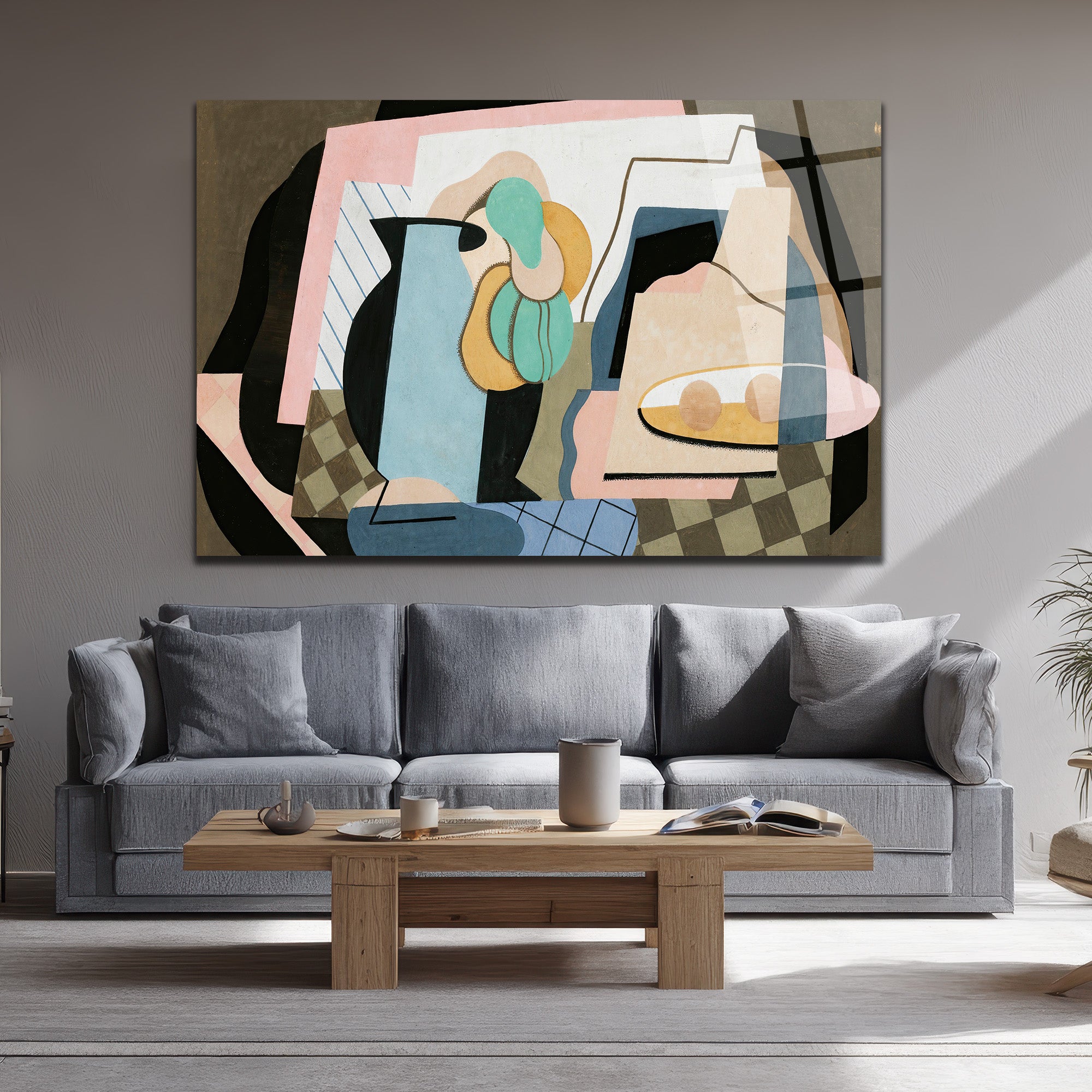 Soyut Pastel Natürmort Modern Cam Tablo