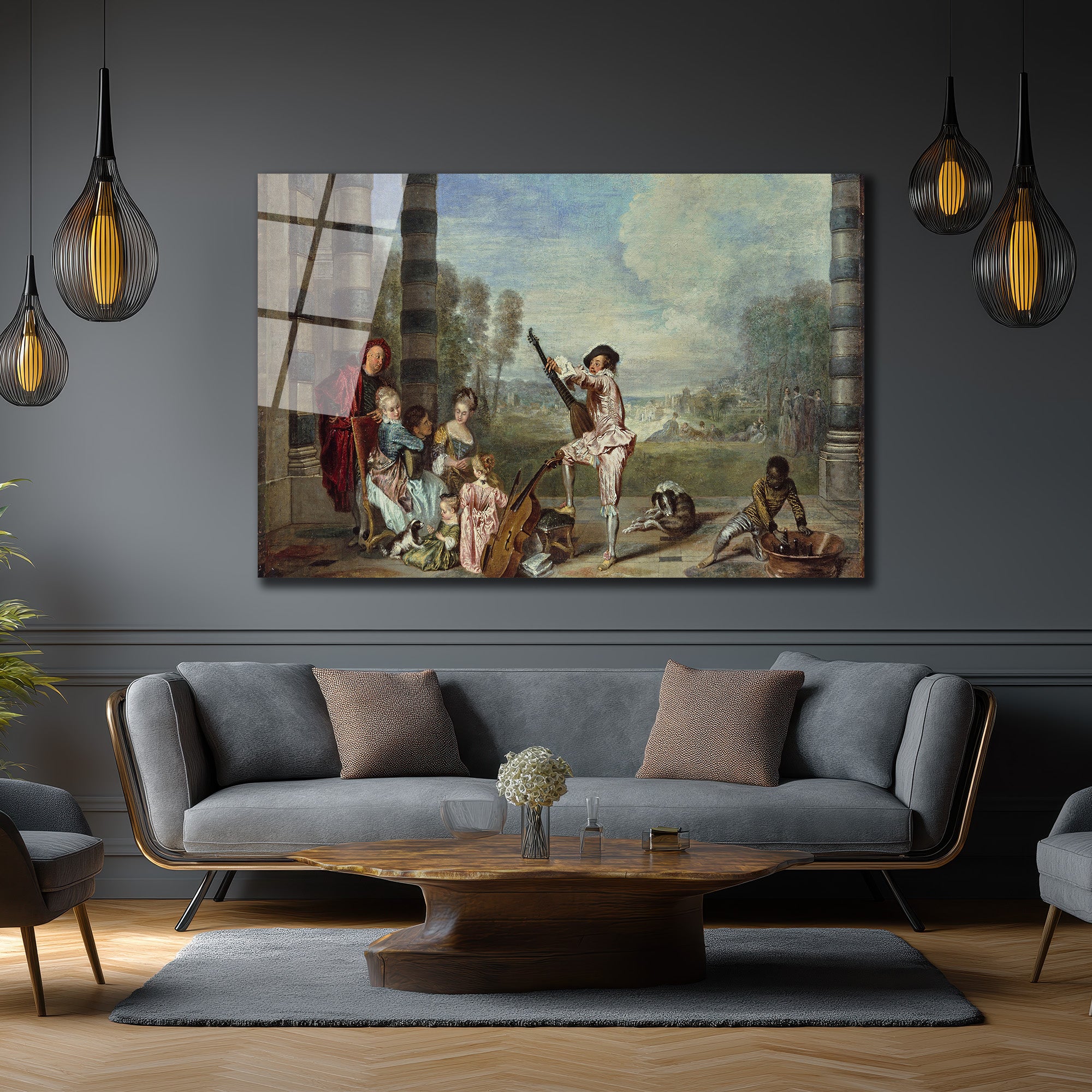 Rococo Zarafeti Müzik Ziyafeti Temalı Cam Tablo