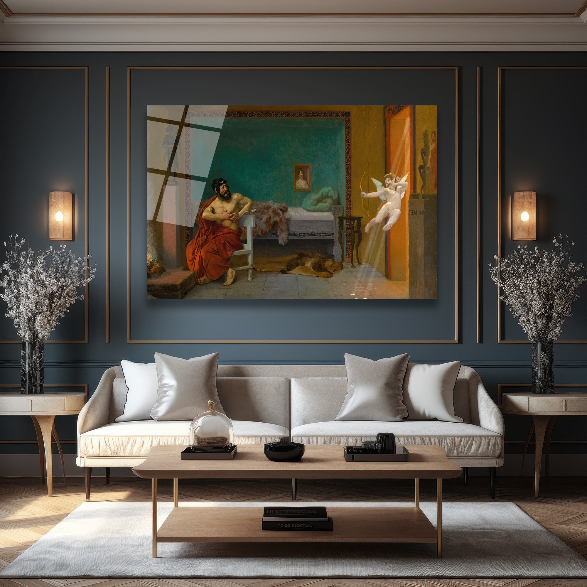 Eros'un Oku Temalı Neoklasik Sanat Cam Tablo