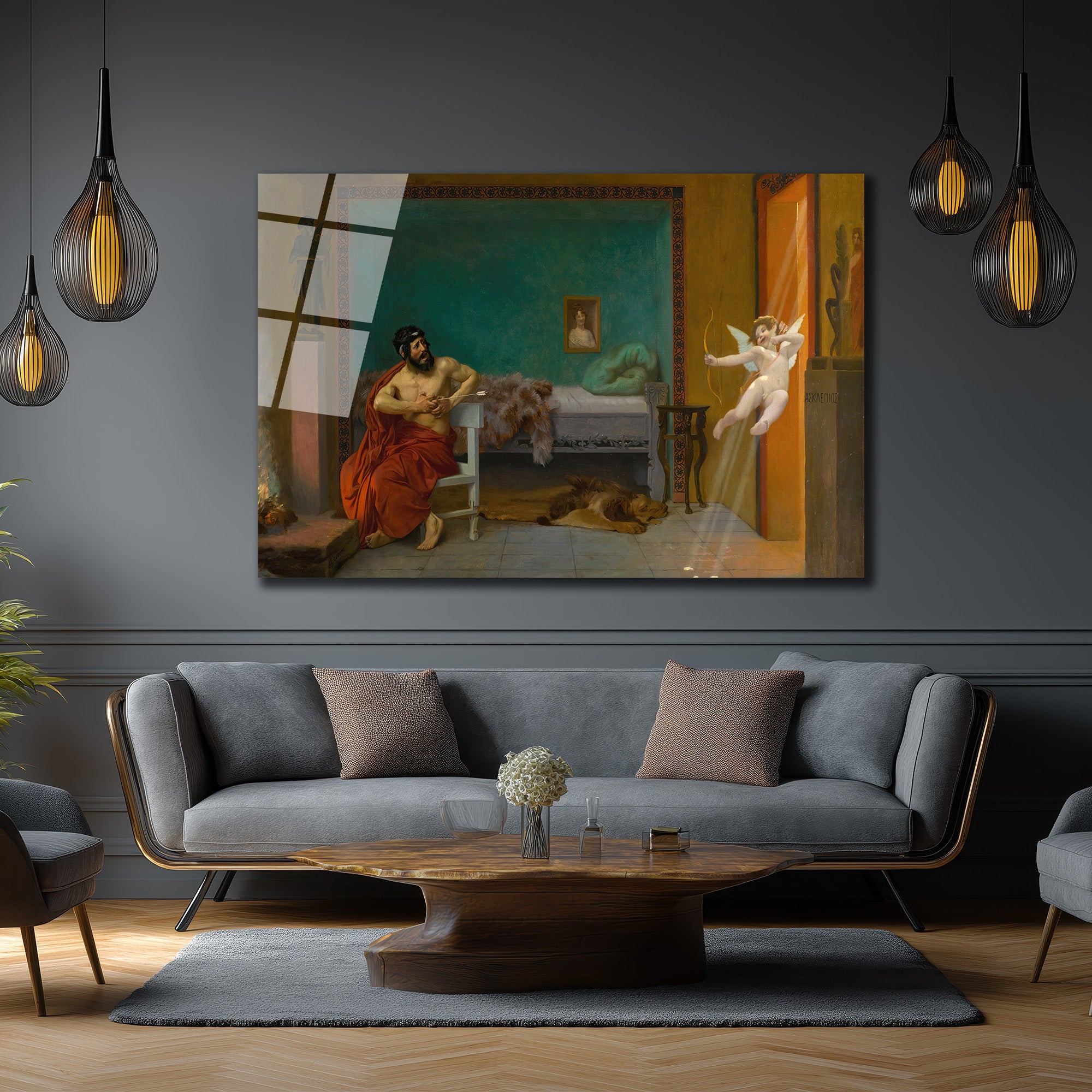 Eros'un Oku Temalı Neoklasik Sanat Cam Tablo
