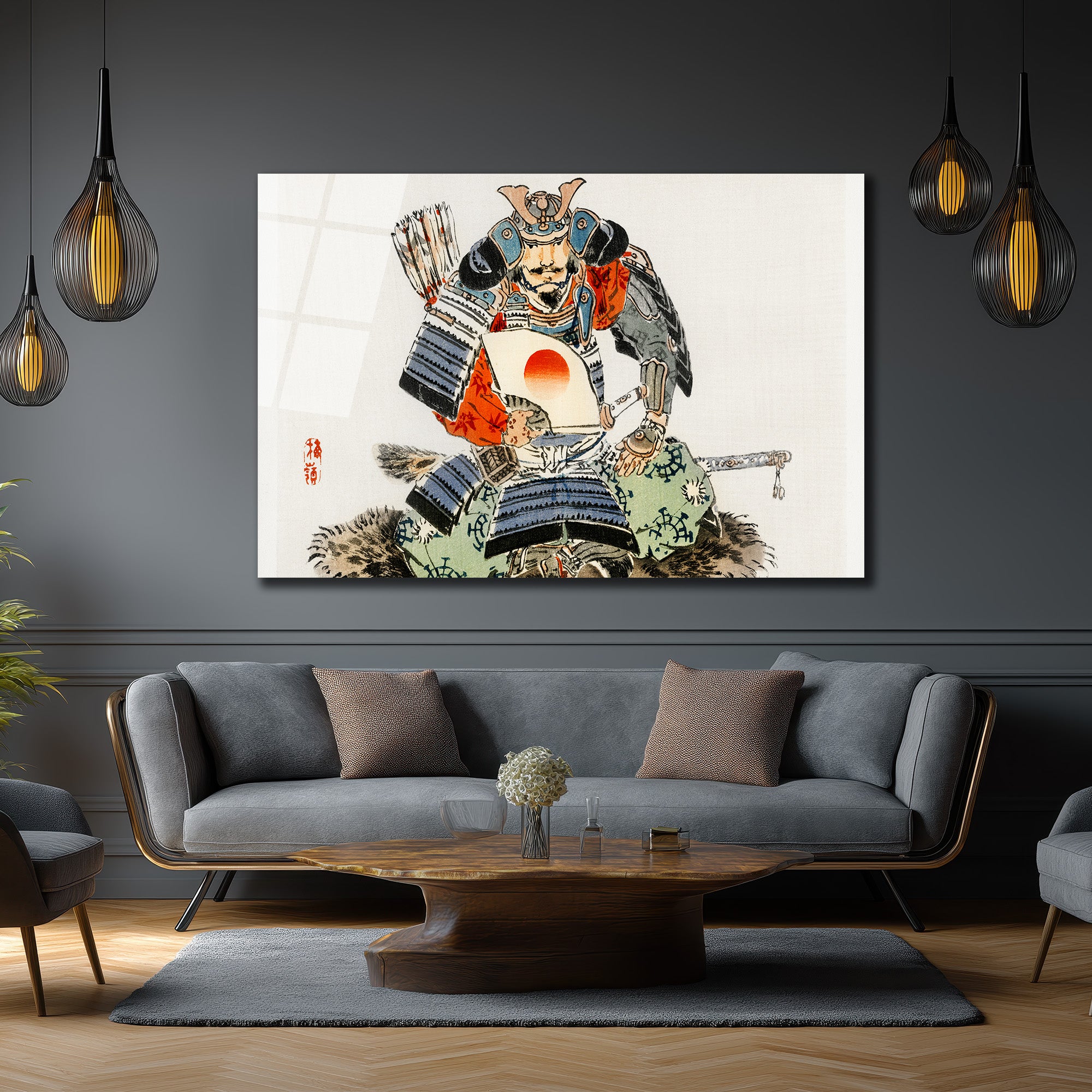 Samuray Savaşçısı Ukiyo-e Japon Sanatı Cam Tablo