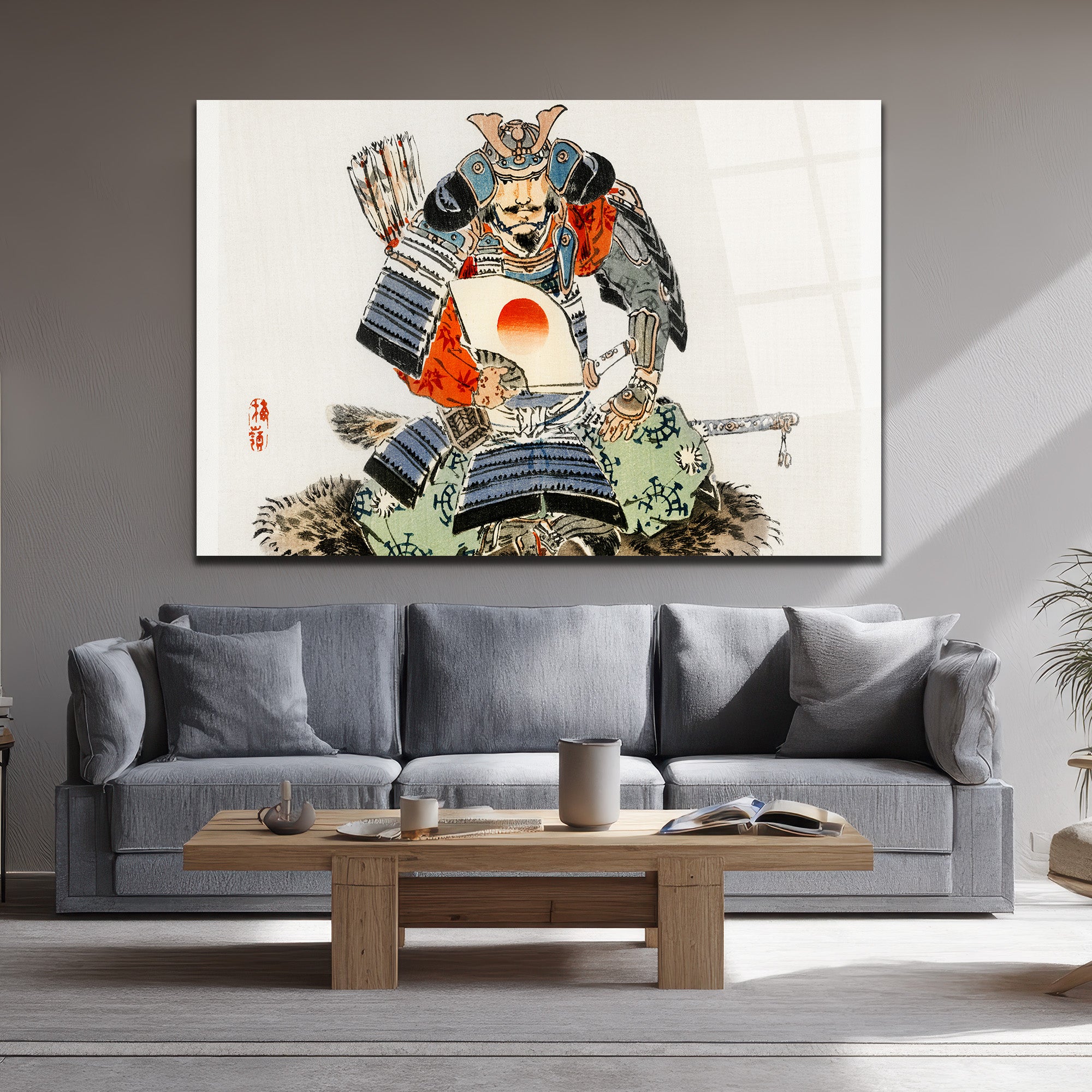 Samuray Savaşçısı Ukiyo-e Japon Sanatı Cam Tablo