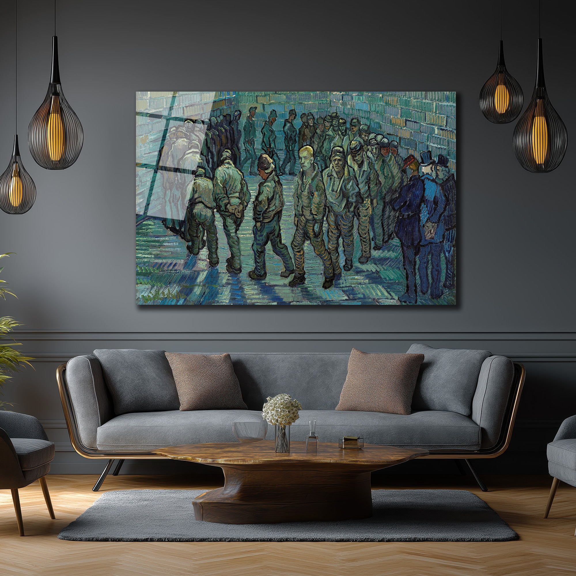 Van Gogh Mahkumlar Dairesi Cam Tablo - Sanatsal Duvar Dekoru