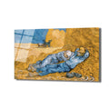 Van Gogh'un Siesta tablosu, samanlıkta uyuyan iki çiftçiyi ve arka planda çalışan çiftlik hayvanlarını gösteren sıcak tonlarda bir eser. Sarı, mavi ve toprak renkleri hakim.