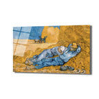Van Gogh'un Siesta tablosu, samanlıkta uyuyan iki çiftçiyi ve arka planda çalışan çiftlik hayvanlarını gösteren sıcak tonlarda bir eser. Sarı, mavi ve toprak renkleri hakim.