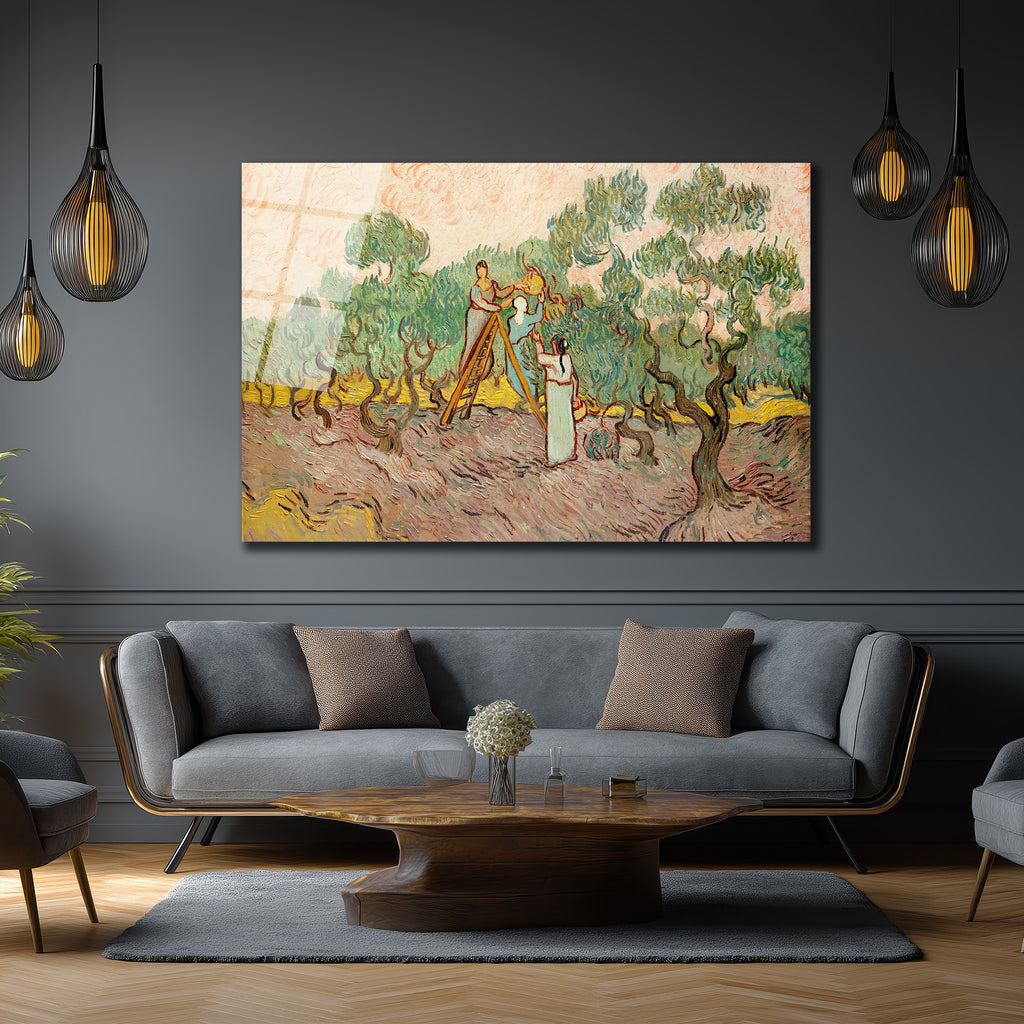 Van Gogh Zeytin Ağaçları Cam Tablo - Sanatsal Hasat