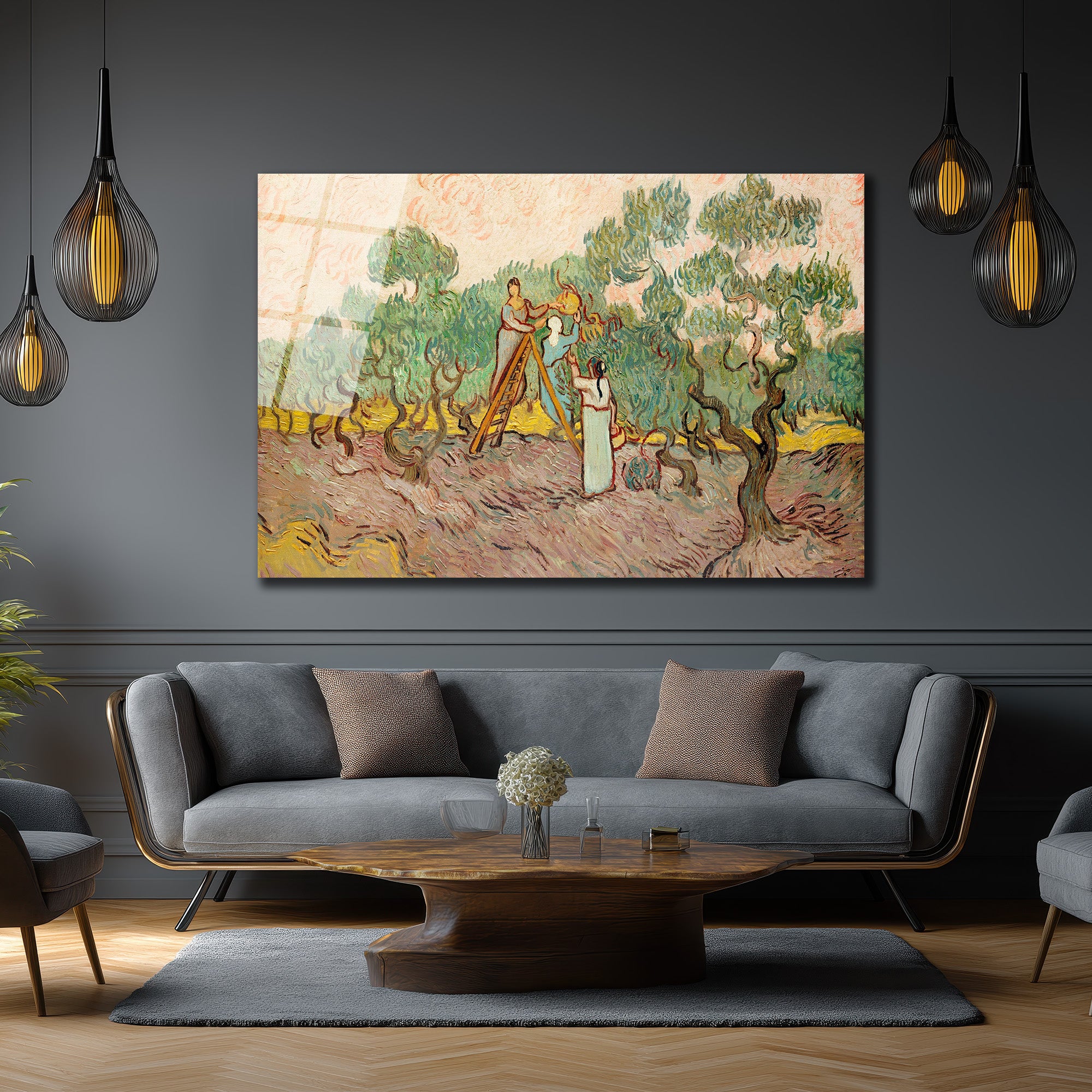 Van Gogh Zeytin Ağaçları Cam Tablo - Sanatsal Hasat