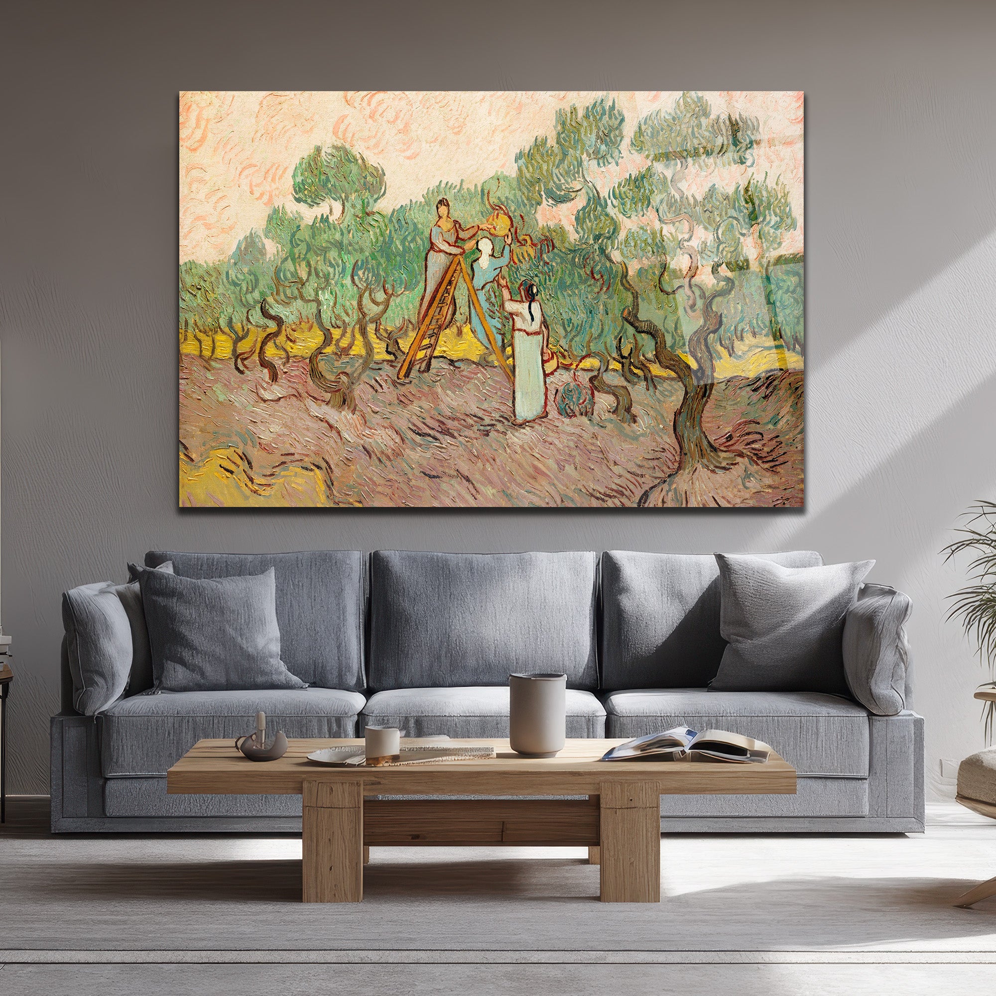 Van Gogh Zeytin Ağaçları Cam Tablo - Sanatsal Hasat