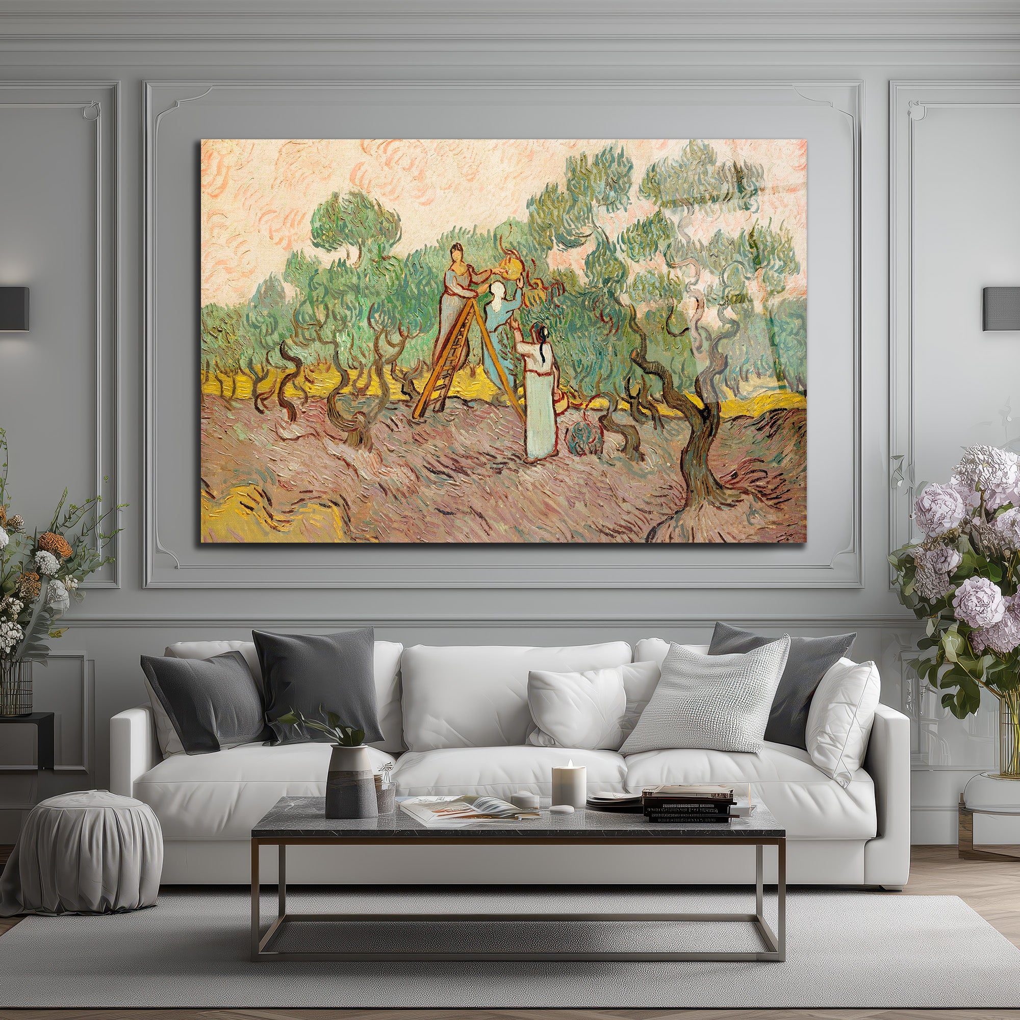 Van Gogh Zeytin Ağaçları Cam Tablo - Sanatsal Hasat