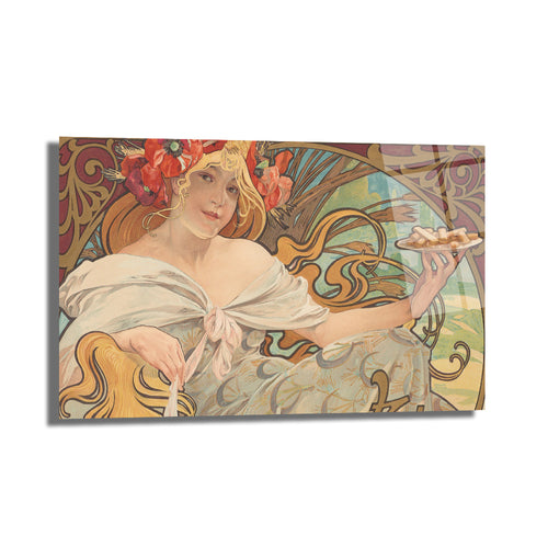Alphonse Mucha Esintili Art Nouveau Kadın Figürlü Zarif Cam Tablo