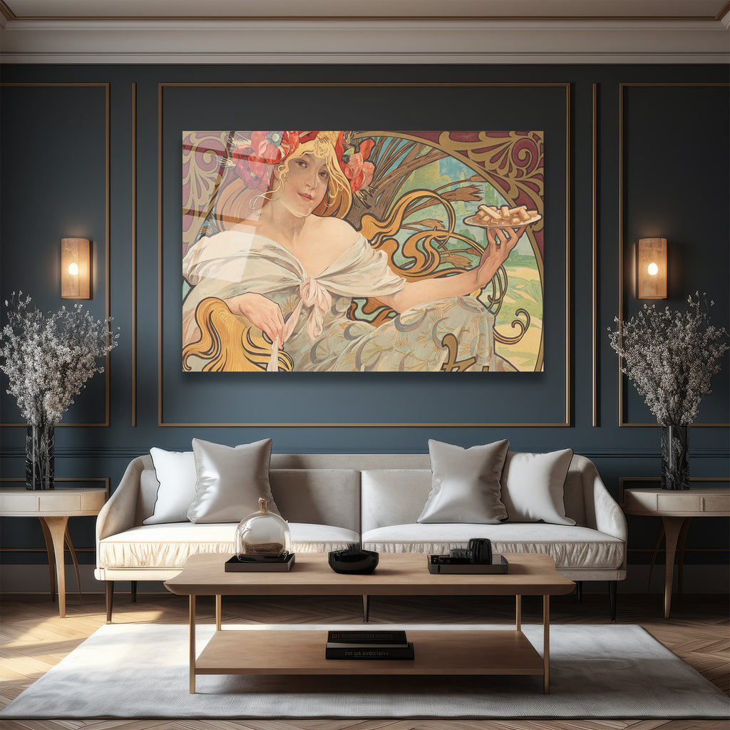 Alphonse Mucha Esintili Art Nouveau Kadın Figürlü Zarif Cam Tablo