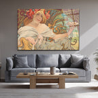 Alphonse Mucha Esintili Art Nouveau Kadın Figürlü Zarif Cam Tablo