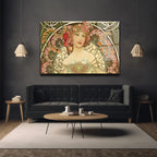 Art Nouveau Zarafeti Çiçekli Kadın Cam Tablo