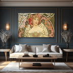 Art Nouveau Zarafeti Çiçekli Kadın Cam Tablo