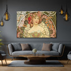 Art Nouveau Zarafeti Çiçekli Kadın Cam Tablo